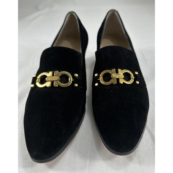 Salvatore Ferragamo Black Suede & Patent Leather Heeled Pump 7 AAA EUC Vintage - Picture 6 of 13